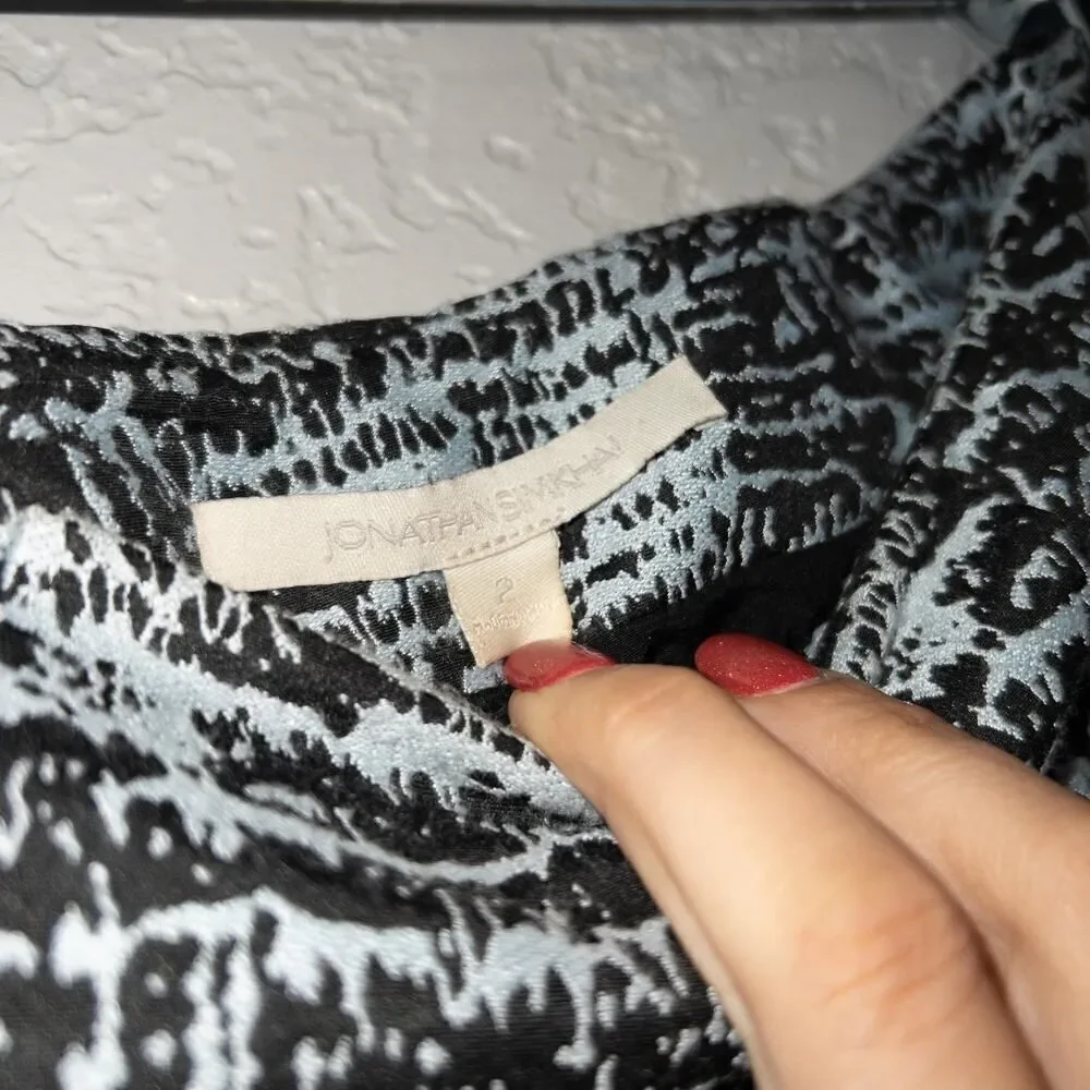 Jonathan‎ Simkhai Blue & Black Patterned Thick Pleated Skirt Size 2